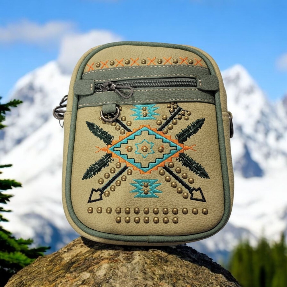 Embroidered Tan Crossbody Bag